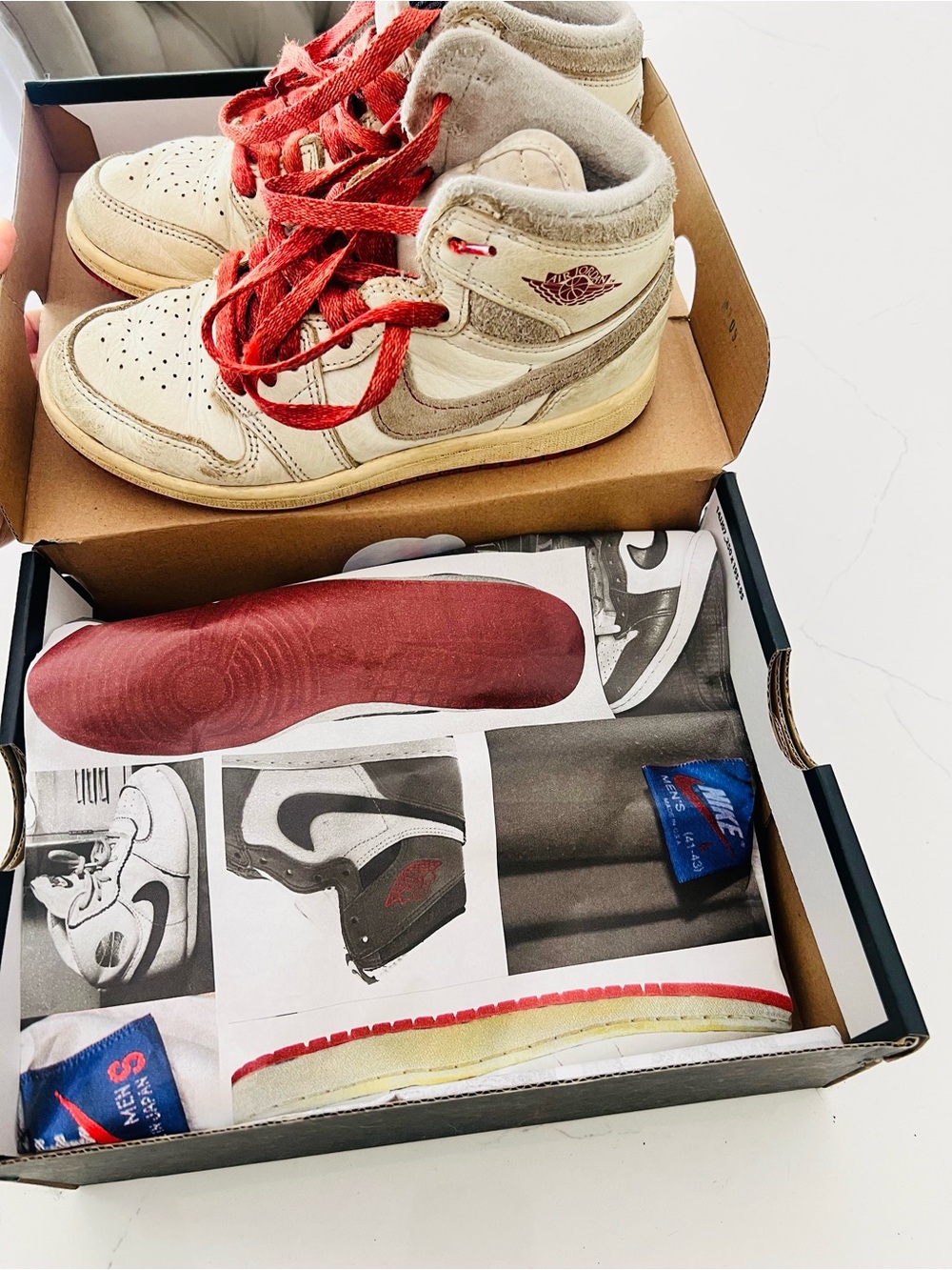 Nike Kids' Rare Jordan 1 retro high OG Sneaker in Sail/Cinnabar-light bone